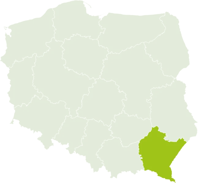 Mapa Polski z zaznaczonym obszarem działania wypożyczalni Wypożycz Bus